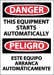 Danger This Equipment Starts Automatically Spanish Sign (#ESD466)