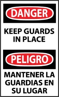 Danger Keep Guards In Place Spanish Machine Label (#ESD566AP)