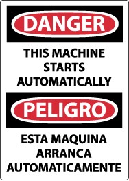 Danger This Machine Starts Automatically Spanish Sign (#ESD87)