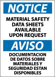 Notice Material Safety Data Sheets Available Upon Request Spanish Sign (#ESN144)