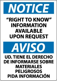 Notice "Right To Know" Information Available Upin Request Spanish Sign (#ESN153)