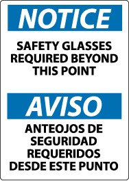 Notice Safety Glasses Required Beyond This Point Spanish Sign (#ESN18)