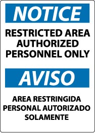 Notice Restricted Area Authorized Personnel Only Spanish Sign (#ESN221)