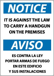 Notice It Is Against The Law To Carry A Handgun On The Premises Spanish Sign (#ESN35)