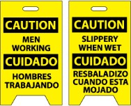 Caution Men Working Cuidado Hombres Trabajando/Caution Slippery When Wet Cuidado Resbaladizo Cuando Esta Mojado Double-Sided Floor Sign (#FS25)