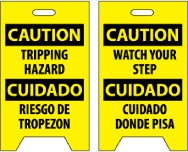 Caution Tripping Hazard Cuidado Riesgo De Tropezon/Caution Watech Your Step Cuidado Cuidado Donde Pisa Double-Sided Floor Sign (#FS32)
