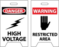Danger High Voltage/Warning Restricted Area Double-Sided Floor Sign (#FS9)