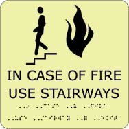 In Case Of Fire Use Stairways Glow Office ADA Sign (#GADA111BK)