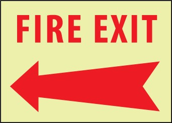 Fire Exit (arrow left) Glow Sign (#GL137)