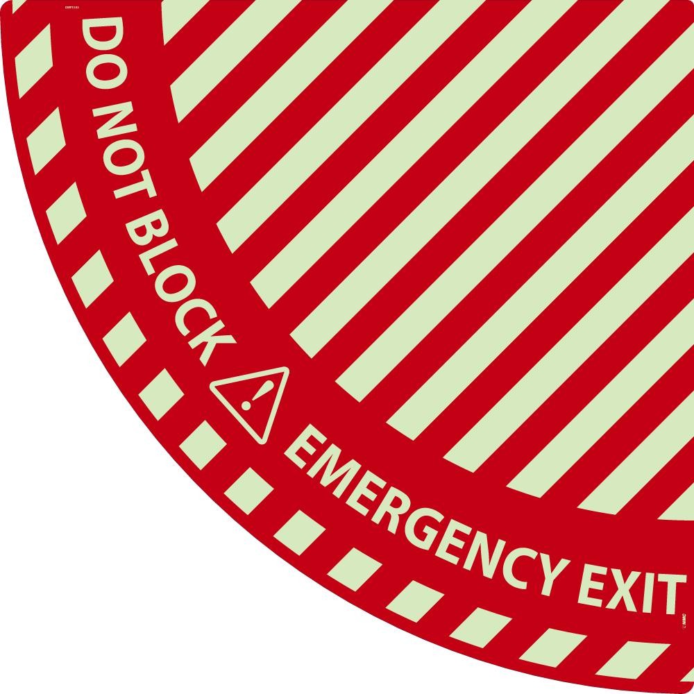Emergency Exit Quarter Circle Door Swing Floor Sign (Glow)