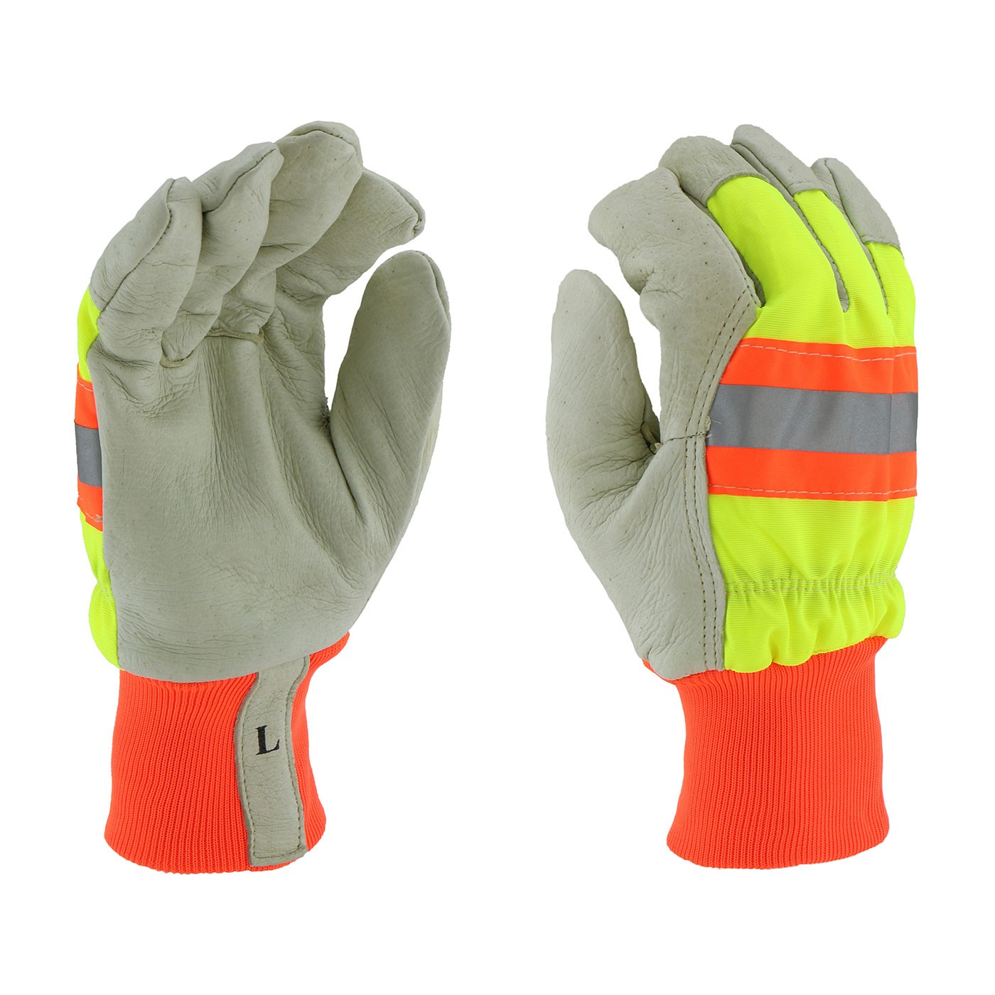 PIP Top Grain Pigskin Leather Palm Glove with Hi-Vis Nylon Back and 3M Thinsulate Liner - Knit Wrist  (#HVY1555)