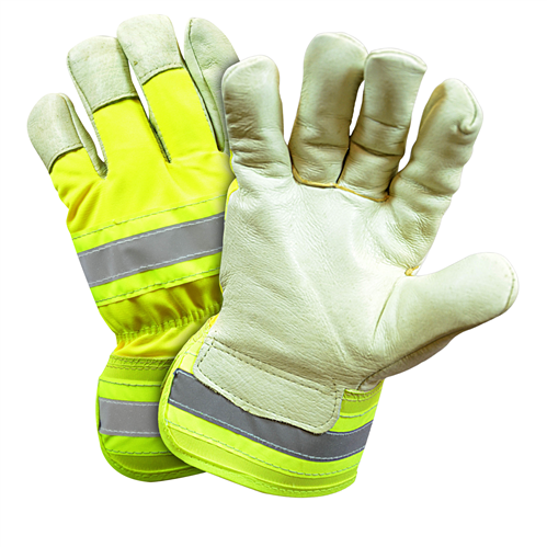 Posi-Therm® Top Grain Pigskin Leather Palm Glove with Hi-Vis Nylon Back and Posi-Therm® Liner - Rubberized Safety Cuff  (#HVY5555)