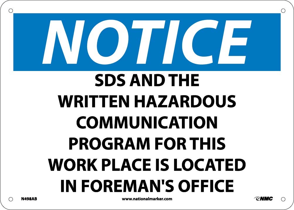 Notice SDS Information Located Here Sign (#N498)