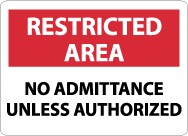 Restricted Area No Admittance Unless Authorized Only Sign (#RA17)