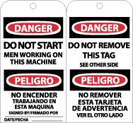 Danger Do Not Start Men Working On Machine Bilingual Tag (#RPT104)