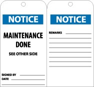 Notice Maintenance Done See Other Side Tag (#RPT108)