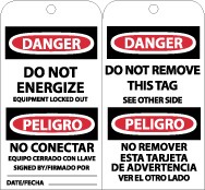 Danger Do Not Energize Bilingual Tag (#RPT110)