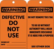 Warning Defective Do Not Use Tag (#RPT130)