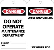 Danger Do Not Operate Maintenance Department Tag (#RPT2)