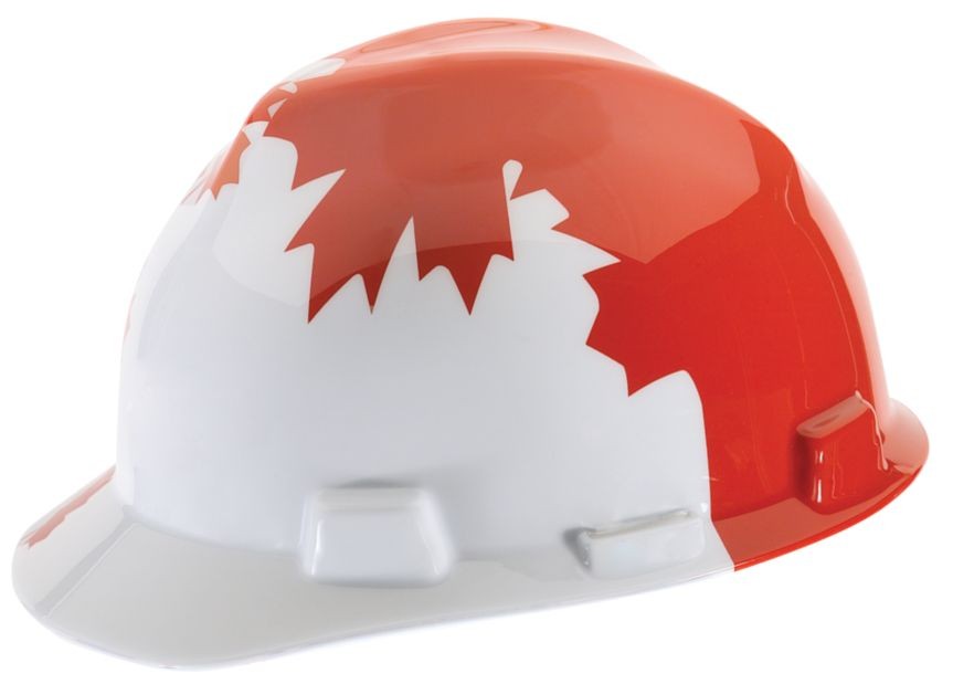 MSA Canadian White with Red Maple Leaf V-Gard Protective Cap (#10050613)