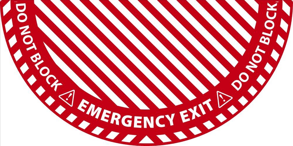 Emergency Exit Half Circle Door Swing Floor Sign