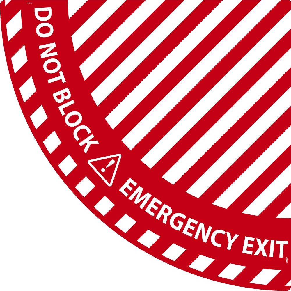 Emergency Exit Quarter Circle Door Swing Floor Sign