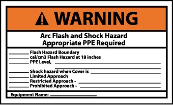 Arc Flash and Shock Hazard Appropriate PPE Required... Warning Label (#WGA18AP) 