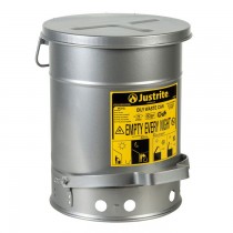 Justrite Foot-Operated Self-Closing Soundgard Cover Oily Waste Can, 6 Gallon, Silver (#09104)