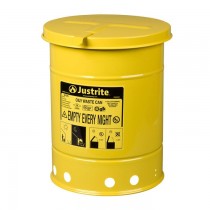 Justrite Hand-Operated Cover Oily Waste Can, 6 Gallon, Yellow (#09111)