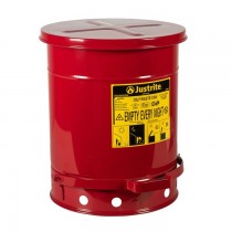 Justrite Foot-Operated Self-Closing Cover Oily Waste Can, 10 Gallon, Red (#09300)