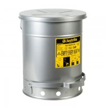 Justrite Foot-Operated Self-Closing Soundgard Cover Oily Waste Can, 10 Gallon, Silver (#09304)