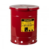 Justrite Hand-Operated Cover Oily Waste Can, 10 Gallon, Red (#09310)