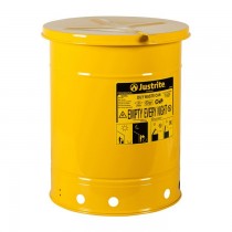 Justrite Hand-Operated Cover Oily Waste Can, 10 Gallon, Yellow (#09311)
