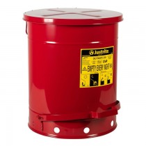 Justrite Foot-Operated Self-Closing Cover Oily Waste Can, 14 Gallon, Red (#09500)