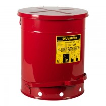Justrite Foot-Operated Self-Closing Soundgard Cover Oily Waste Can, 14 Gallon, Red (#09508)