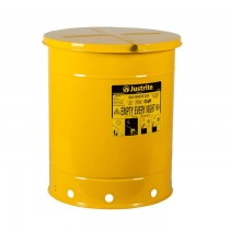 Justrite Hand-Operated Cover Oily Waste Can, 14 Gallon, Yellow (#09511)