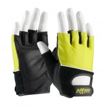 Maximum Safety® Leather Palm Lifting Gloves with Reinforced Padded Palm Insert - Hi-Vis Yellow Cotton Back  (#122-AV70)