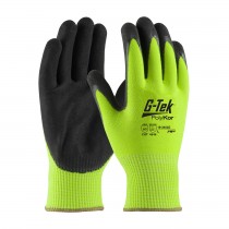 G-Tek® PolyKor® Hi-Vis Seamless Knit PolyKor® Blended Glove with Double-Dipped Nitrile Coated MicroSurface Grip on Palm & Fingers  (#16-340LG)