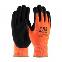 G-Tek® PolyKor® Hi-Vis Seamless Knit PolyKor® Blended Glove with Double-Dipped Nitrile Coated MicroSurface Grip on Palm & Fingers  (#16-340OR)