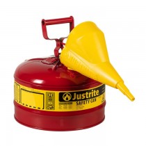 Justrite Type I Safety Can, Red with Funnel, 2.5 gallon (#7125110)