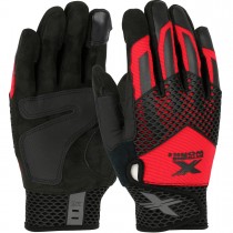 Extreme Work® Knuckle KnoX™ ToughX Suede Palm with Red Fabric Back and Touchscreen Index Finger - TPR Knuckle Guard  (#89303)