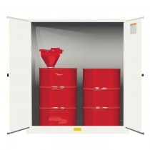 110 Gallon, 2 Drum Vertical, 1 Shelf, 2 Doors, Self Close, Flammable Cabinet With Drum Support, Sure-Grip® EX, White (#899105)