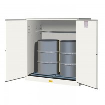 110 Gallon, 2 Drum Vertical, 1 Shelf, 2 Doors, Self Close, Flammable Cabinet With Drum Rollers, Sure-Grip® EX, White (#899165)