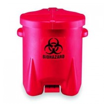 6 Gallon Biohazardous Plastic Waste Can, Foot-Operated, Red (#943BIO)