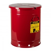 Justrite Hand-Operated Cover Oily Waste Can, 21 Gallon, Red (#09710)