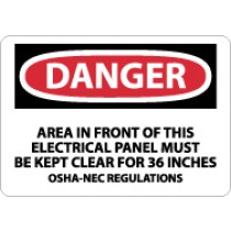Danger Area In Front Of This Electrical Panel… Sign (#D225)