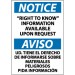 Notice "Right To Know" Information Available Upin Request Spanish Sign (#ESN153)