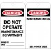 Danger Do Not Operate Maintenance Department Tag (#RPT2)
